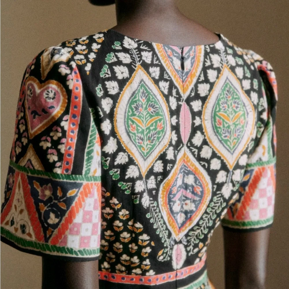 Sezane Black Multicolor Geometric Paisley Midi Dress - Picture 2 of 8
